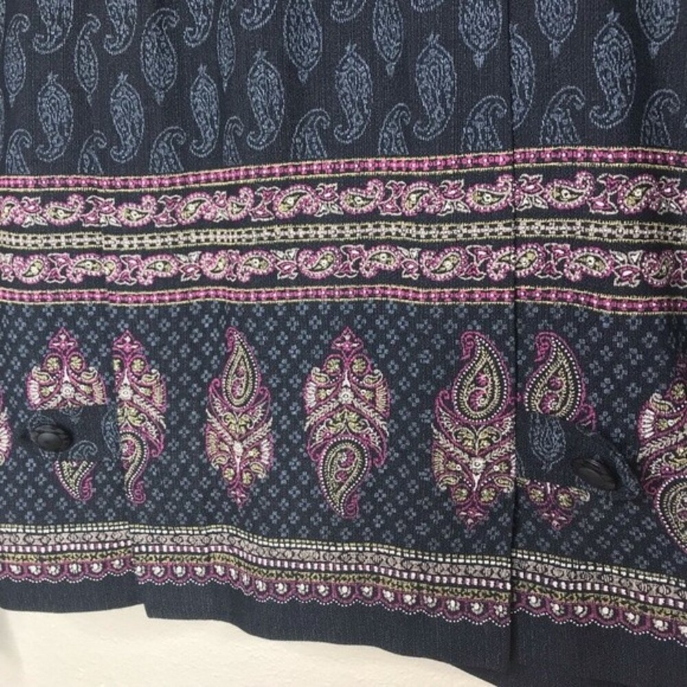Vintage John Roberts Paisley Back Pleats Buttons Black Boxy Jacket Women's 14 - Picture 5 of 12